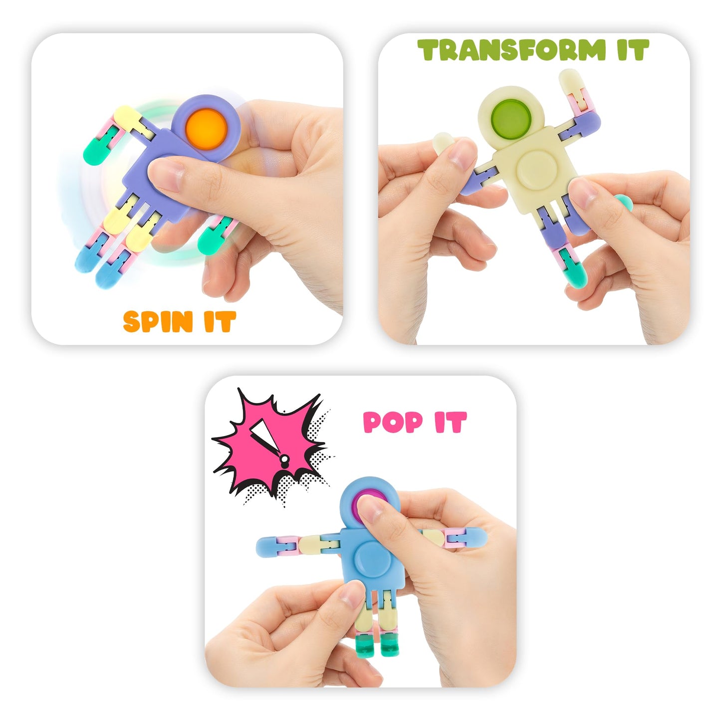 ArtCreativity Light Up Transparent Sensory Car Toy + 3 in 1 Robot Pop It Fidget Combo Pack