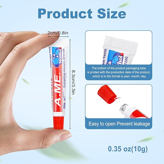 Toothpaste Bulk Travel Size, Disposable Small Travel Portable Mini Compact Pocket Size Toothpaste for Bad Breath, Vacation/Hotel/Camping Shelter/Homeless/Nursing Home/Charity 0.35 oz/ 10g (100 Tubes)