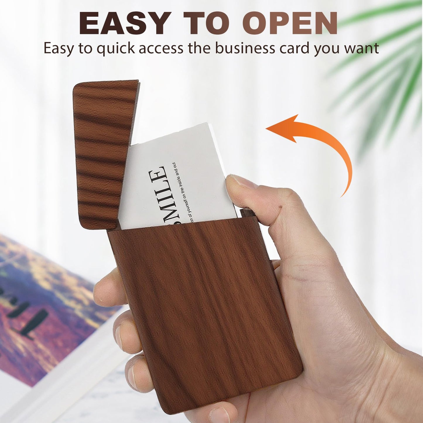 YOYAI Wood Business Card Holder Case Magnetic Closure Portable Lightweight Handcrafted Wooden Card Carrier