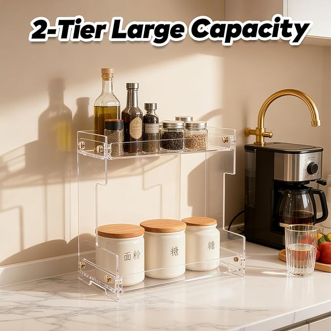 Clear Bathroom Countertop Organizers and Storage,2 Tier Acrylic Cosmetics Stand Vanity Storage Organizer,Large Capacity Corner Shelf for Bathroom,Dresser,Kitchen 11.4" L x 8.3" W x 10.2" H