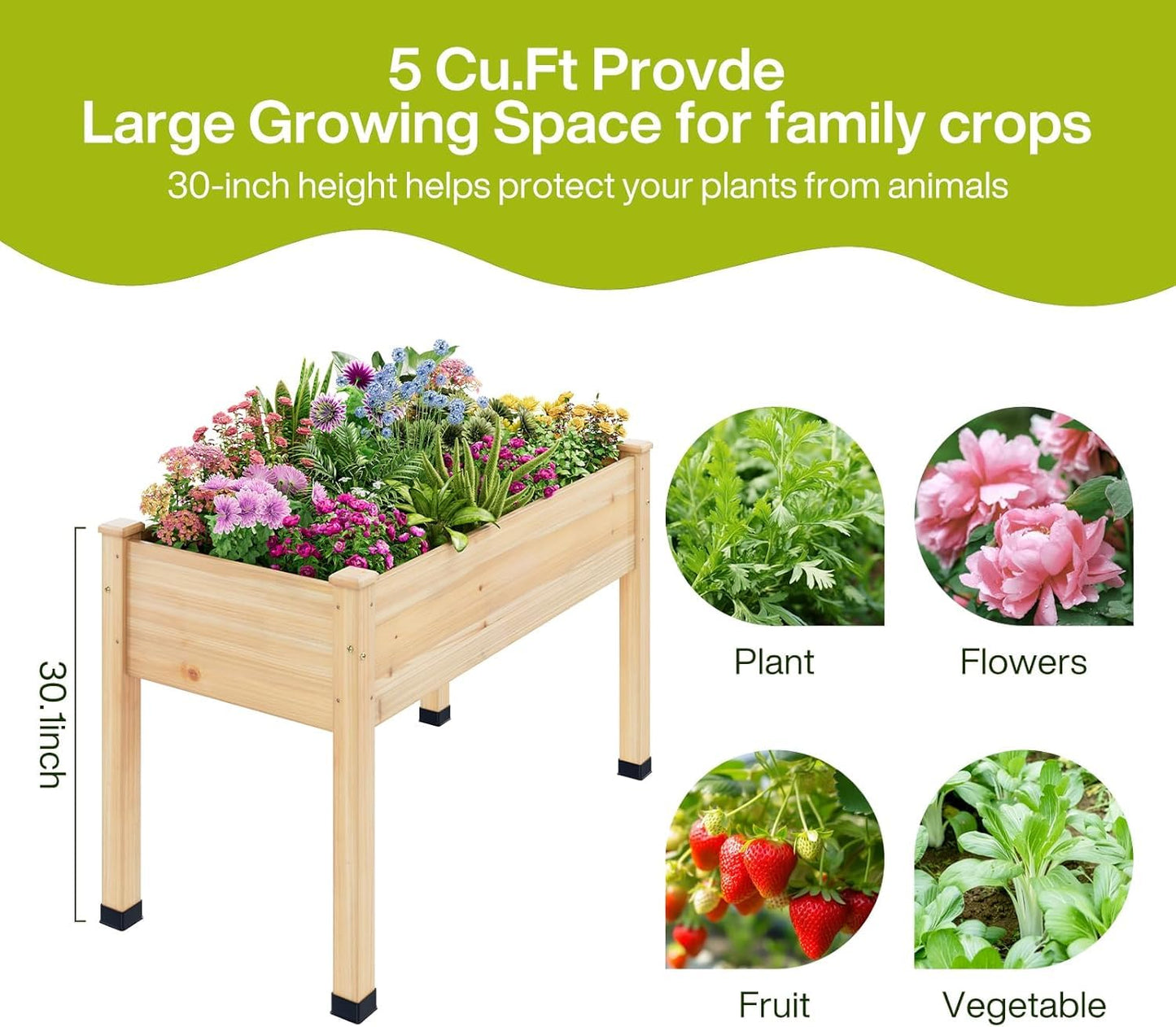ZIENLIFE Wood Raised Garden Bed, 48x24x30in Elevated Wooden Planter Box with Legs Standing Growing Bed for Backyard, Patio, Balcony with Bed Liner, 200 Pound Capacity 2PCS
