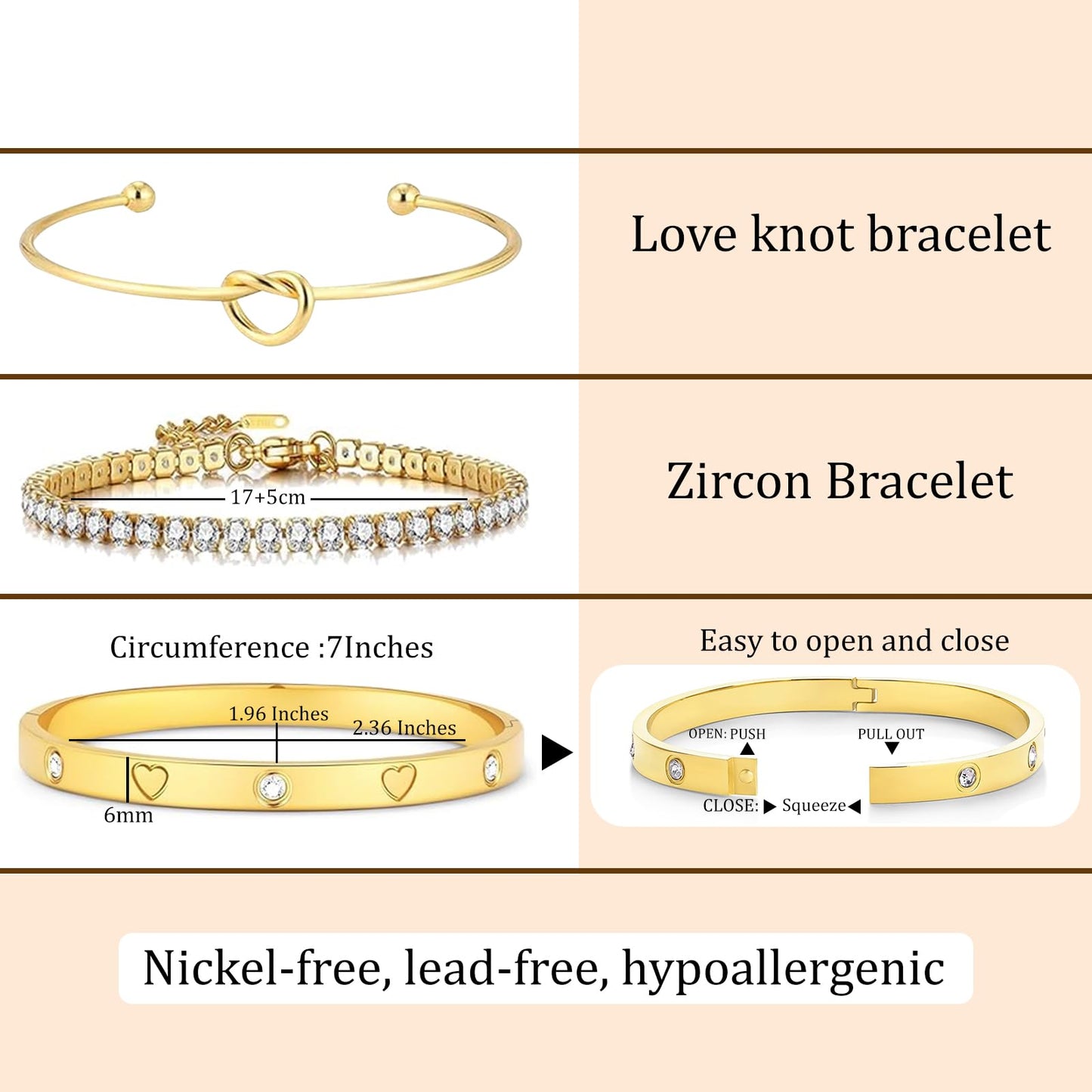 FAFUGA 18 K Gold Plated Love Bangle Bracelet Stack Cuff Jewelry for Women Jewelry Set for Women Gift with Box (style9)