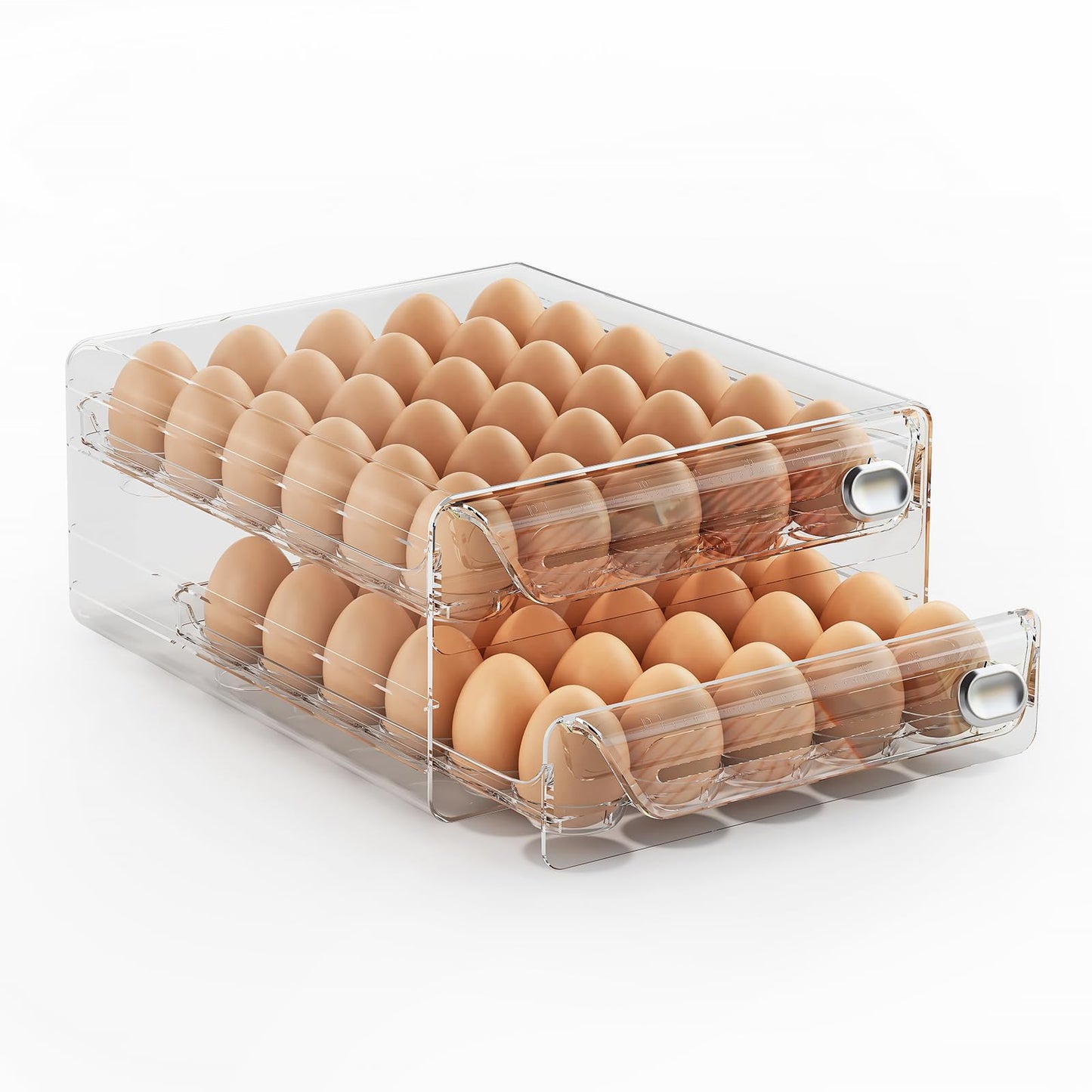 MSHOMELY 60 Egg Holder for Fridge, Egg Container for Refrigerator, Stackable Egg Storage Container, Egg Fresh Storage Box for Fridge, 2Layers Egg Tray, Clear Egg Organizer, BPA Free