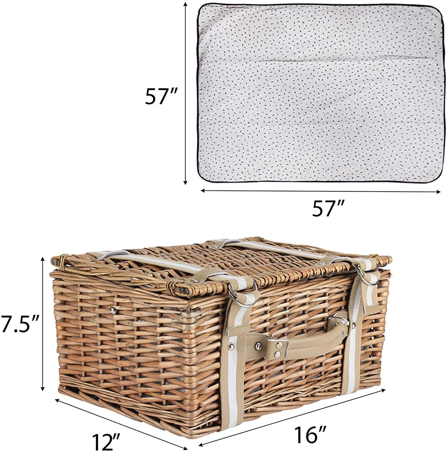 Willow Picnic Basket Set for 2 Persons with Large Insulated Cooler Bag and Waterproof Picnic Blanket, Wicker Picnic Hamper for Camping,Outdoor,Birthday