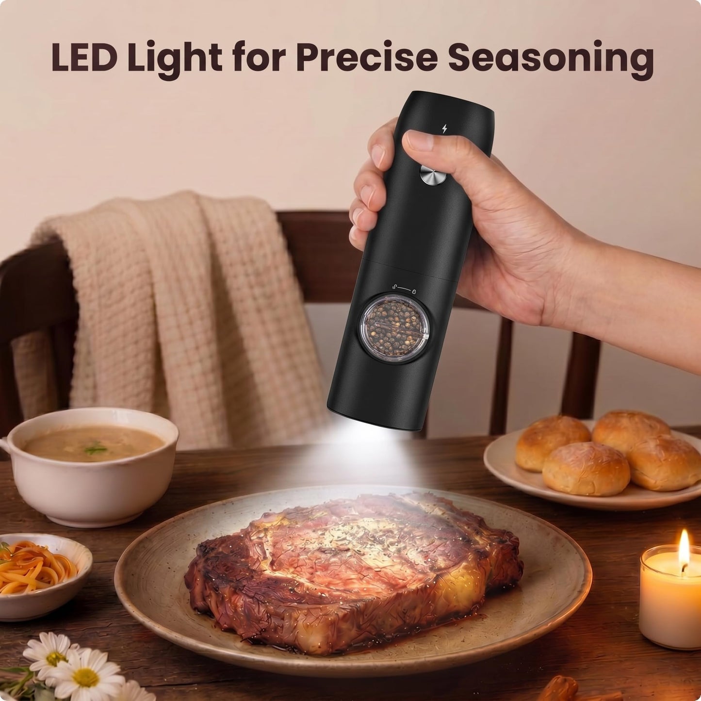 Electric Salt and Pepper Grinder Set, Rechargeable Automatic Salt and Pepper Shakers, Adjustable Coarseness Pepper Grinder with Led, Kitchen Appliances Gifts for Mom