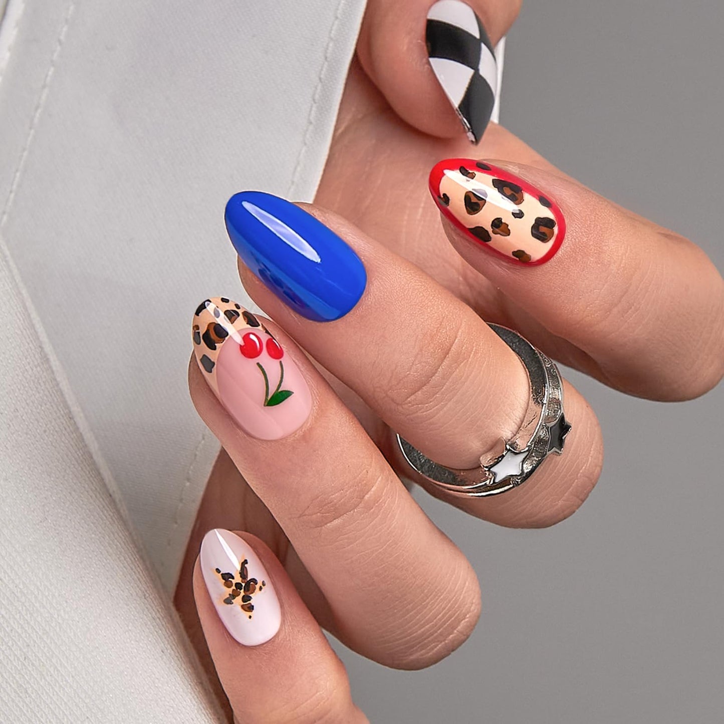 Curvlife Press On Nails – Soft Gel Salon Quality False Nails with Glue, Long Lasting Daily Nail Tips for Women (Cowboy French Nails with Leopard, Medium)