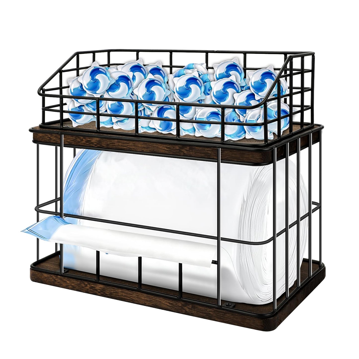 Tanggiteck 2-in-1 Trash Bag Holder & Dishwasher Pods Organizer, Extra Large Trash Bags Dispenser, Kitchen Organizer and Under Sink Storage Box
