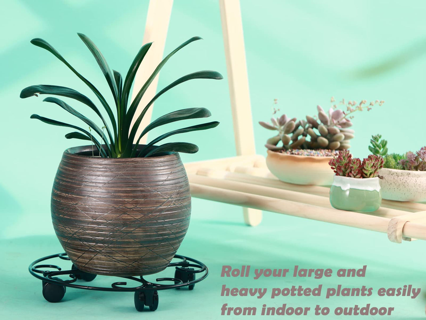 3 Packs 12.8" Metal Plant Caddy With Wheels - Large Rolling Stands Heavy-Duty Wrought Iron Roller Base Pot Movers Saucer Indoor Outdoor Dolly Coasters Planter Tray
