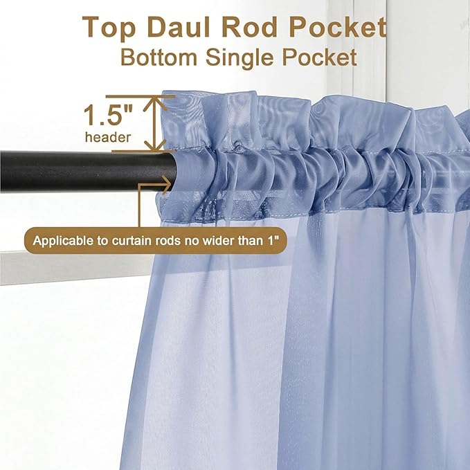 Chyhomenyc Sheer Curtains 84 Inches Long 2 Panels Set - Light Filtering Soft Airy Window Curtains, Rod Pocket for Living Room Bedroom Window Drapes, 42Wx84L Inch, Denim Blue