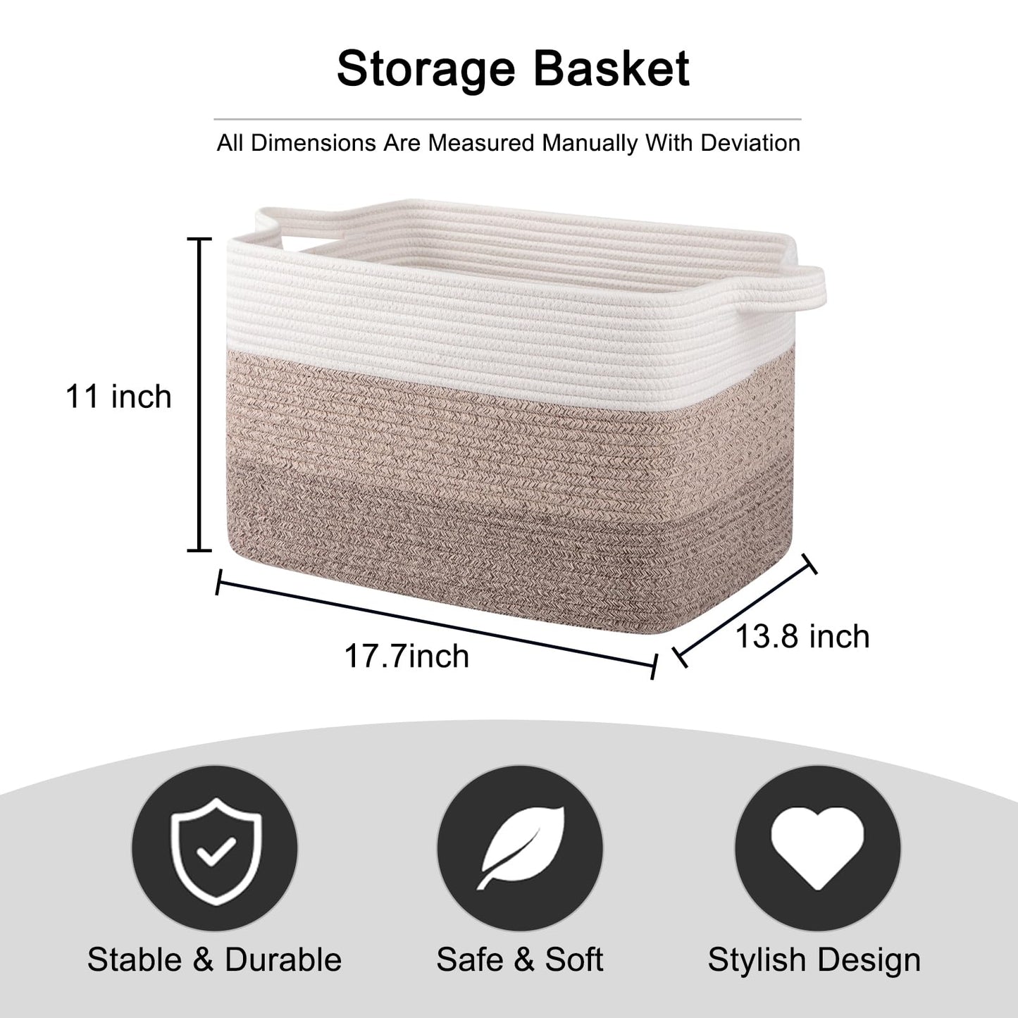 OIAHOMY Cotton Rope Basket, Rectangle Woven Baskets for Storage, Nursery Blanket Storage Living Room, Toy Basket With Handle-17.7”x13.8”x11”-Gradient Yellow