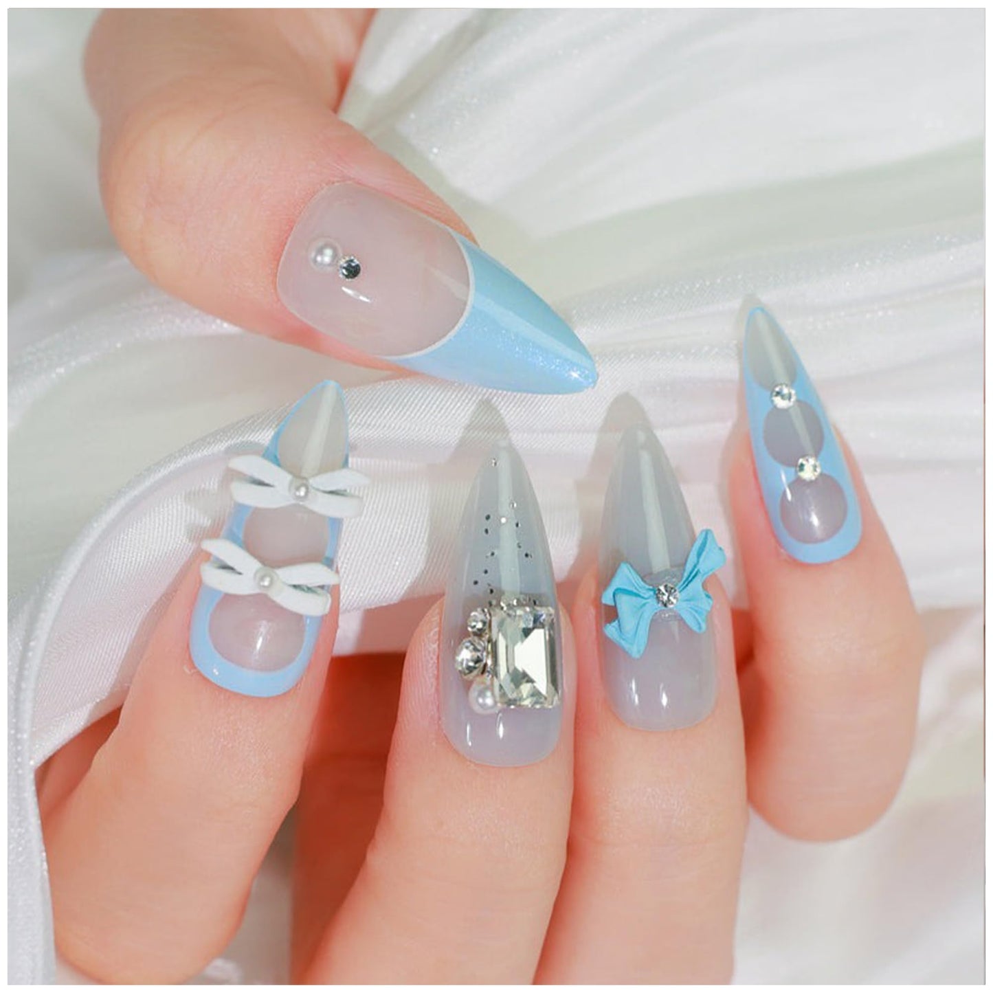 GALSPRO Medium Press on Nails - Set of 24 Fake Nails with Designs in 12 Different Sizes for Perfect Fit, Cute False Nails Kit for Women with 0.07oz Nail Glue, A Double Sided Nail File & Cuticle Stick