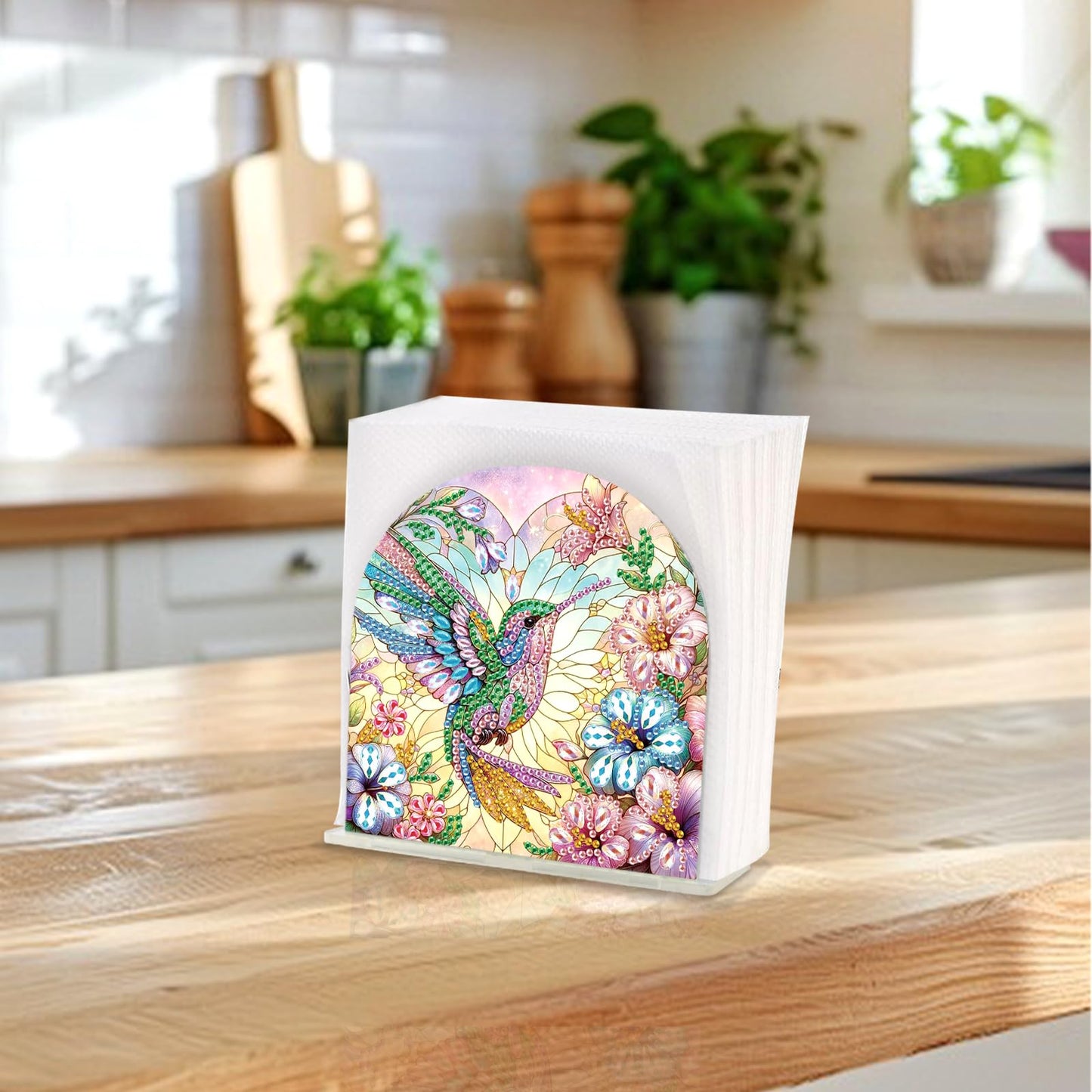 JZHYOAN Parrot Diamond Art Napkin Holder, Kitchen Napkin Holder with Upright Storage, DIY Diamond Art Decorative Dispenser for Kitchen, Bathroom, Dining for Desktop Holder Organizer