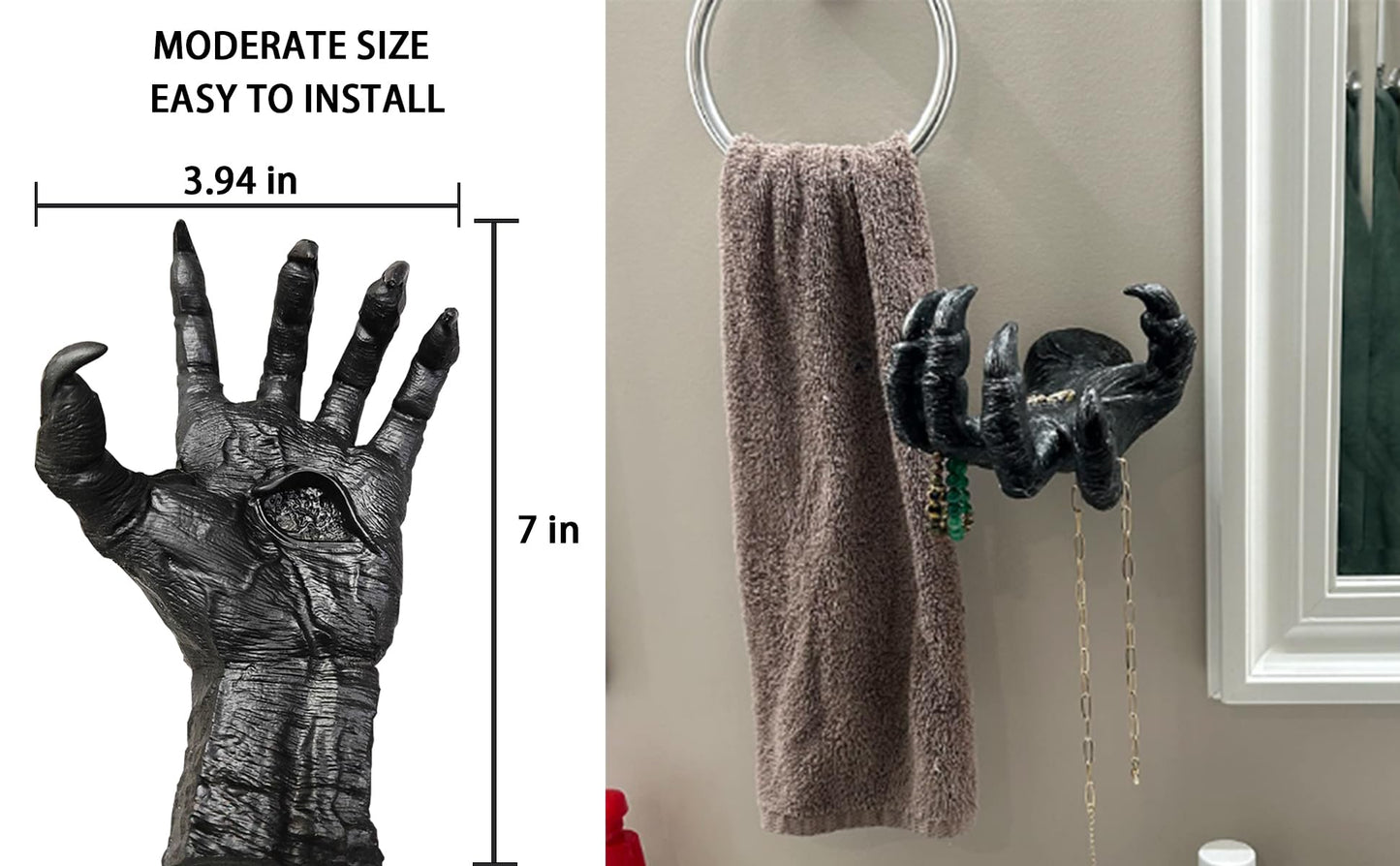 YOWOY Witch's Demon Hand Wall Hanging Statues,Aesthetic Art Sculpture, Resin Retro Art Hanging Design Mounted Hang Decoration Creative Props for Living Room (Black Medium Size)