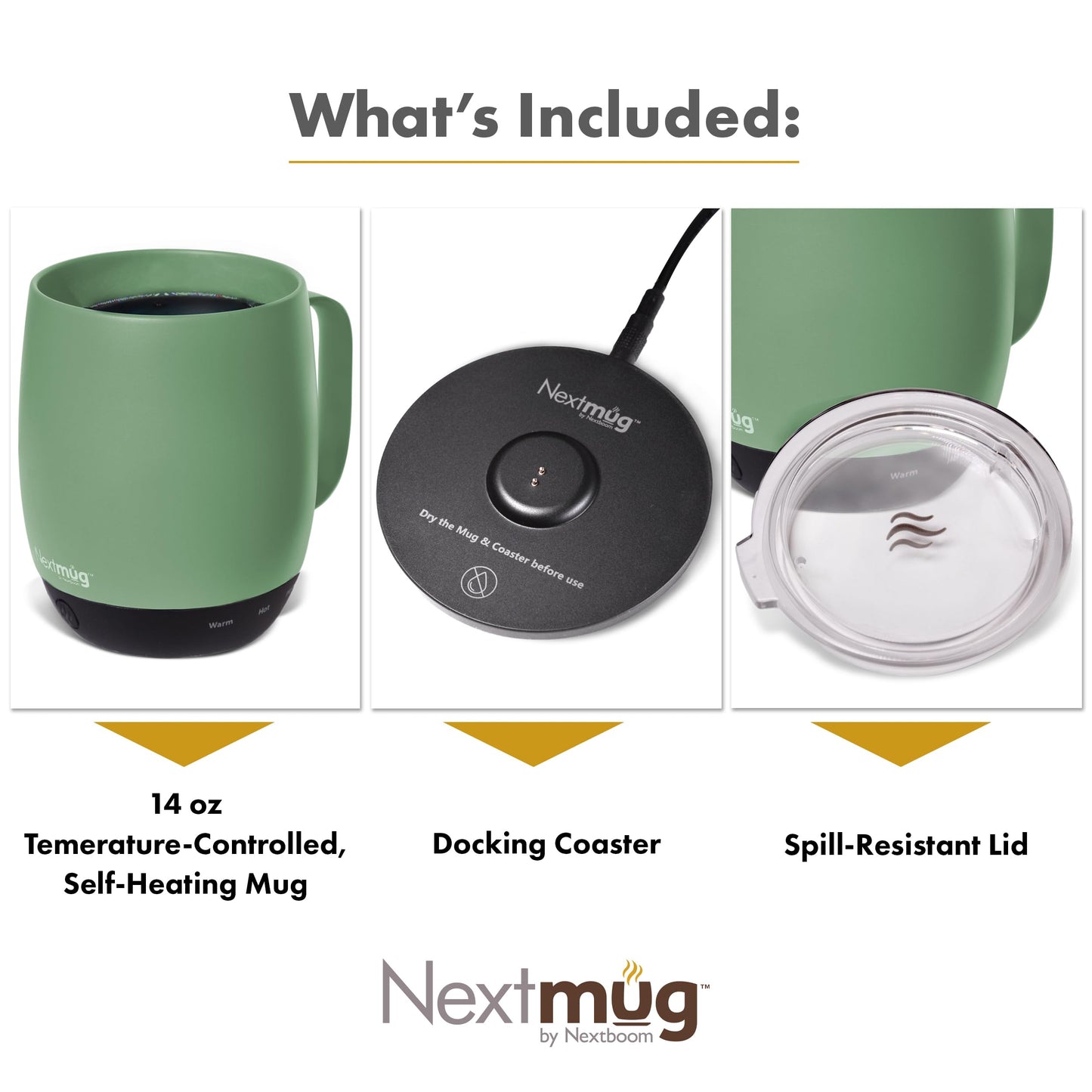 Nextmug - Temperature-Controlled, Self-Heating Coffee Mug (Sage - 14 oz.)