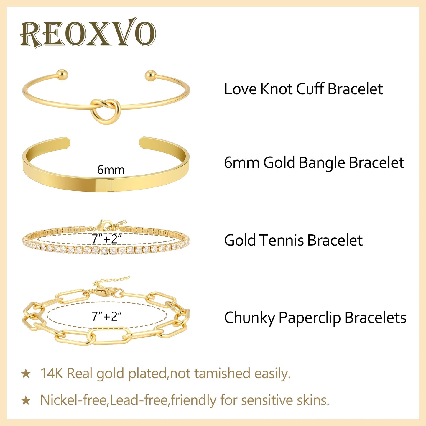 Reoxvo Gold Stacked Tennis Bracelets for Women Gold Bangle Cuff Bracelets Set for Women