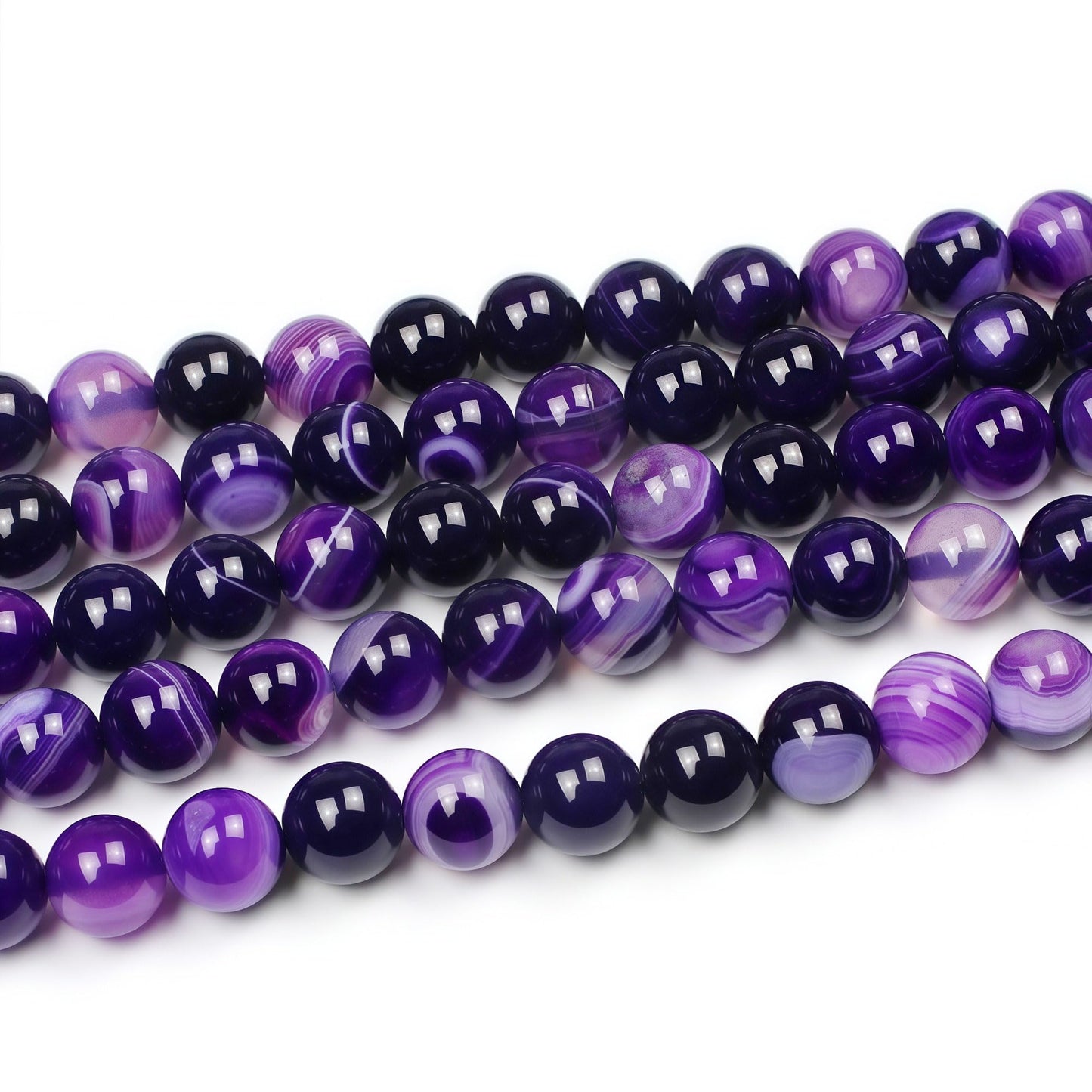MJDCB Natural Stone Beads Purple Striped Agate Round Loose Beads for Jewelry Making DIY Bracelet Necklace (10mm)