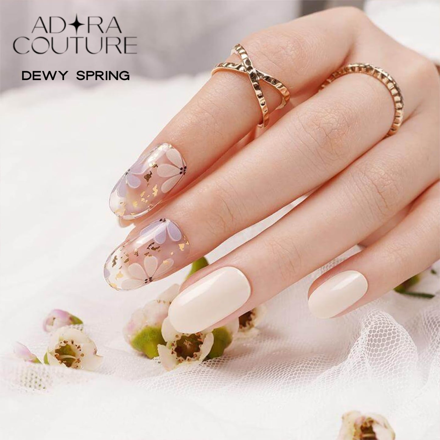 Semi-Cured Gel Nail Strips - 20 Salon-Quality Gel Sticker with UV Light Required, Long Lasting, Easy Application & Removal, Includes Prep Pad, Nail File, Wooden Stick (Beige Dewy)