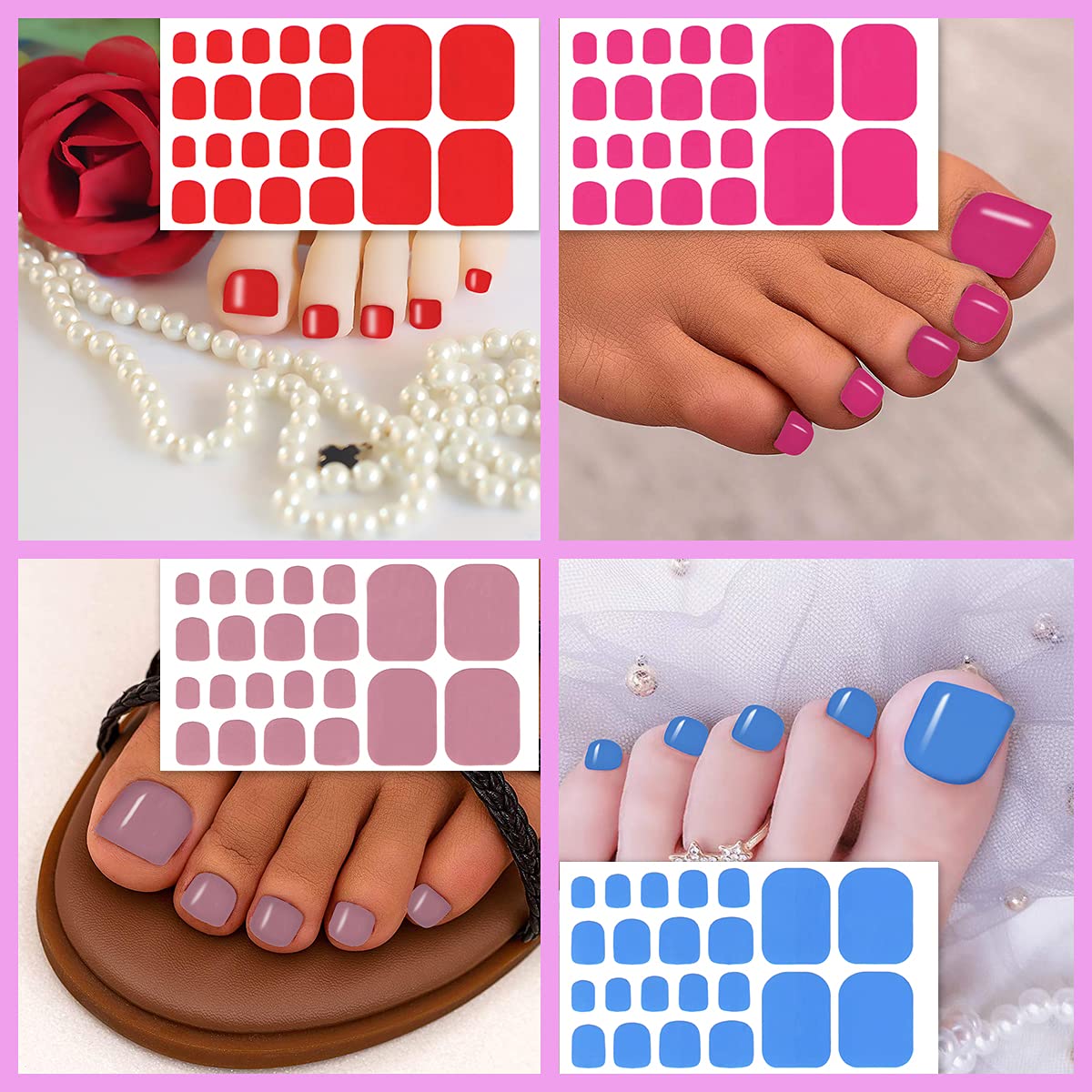 SILPECWEE 20 Sheets Toe Nail Wraps Glitter Solid Toenail Polish Strips for Women Toenail Stickers Gel Nail Strips Self Adhesive Toe Nail Stickers for Nail Art Accessories with Nail File