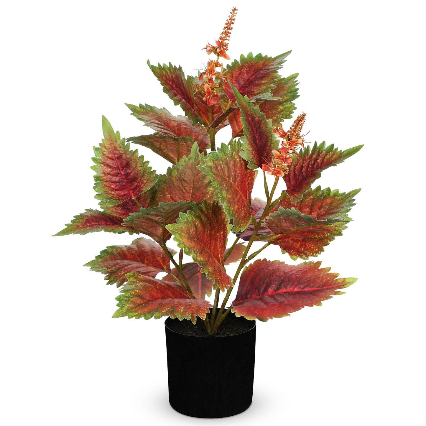 Artificial Plants Indoor with Pot 16.9" Faux Potted Perilla Plants Indoor Decorative Silk Greenery in Black Pot for Farmhouse Home Bathroom Living Room Office Table Shelf Decor