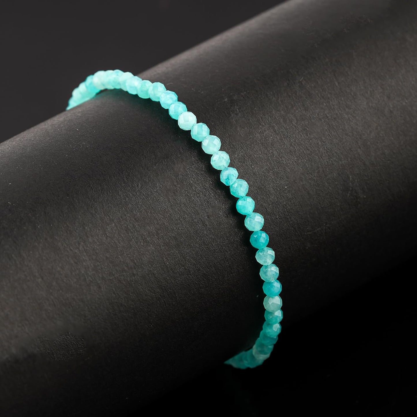 Gemkora Amazonite Beads Bracelet, Natural 3mm Perfect Micro Cut Beads, Chakra Healing Gemstone, Gift for her, Women, Mom, Wife, Daughter, Girlfriend, Grands, Silver 8 inch