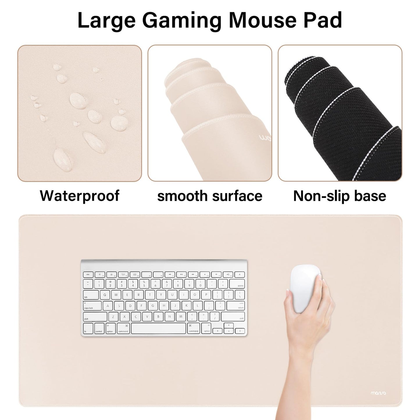 MOSISO Keyboard Mouse Pad Set, Large Gaming Mousepad&Keyboard Wrist Rest&Mouse Wrist Rest&Coaster, Ergonomic Non-Slip Mousepad&Easy Typing Cushion with Memory Foam for Home Office, Apricot