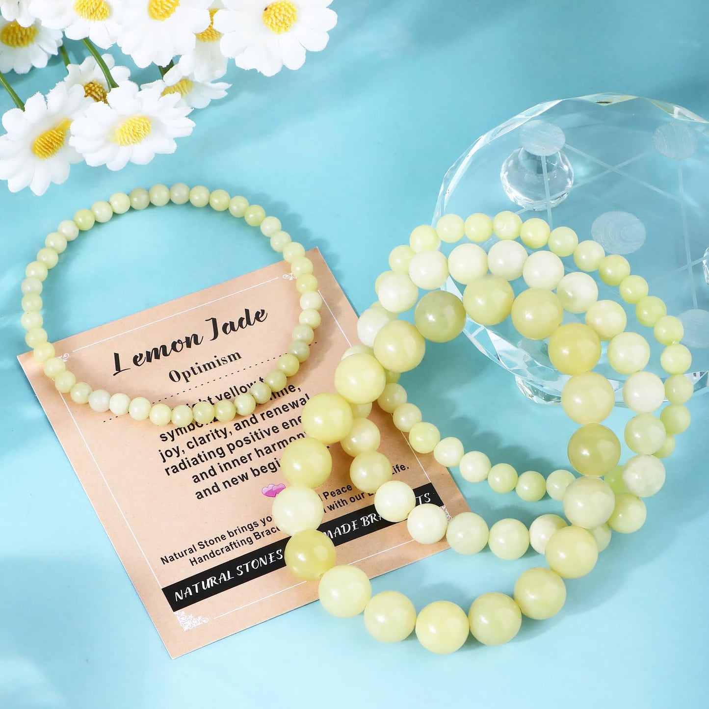 AD Beads 8mm Handmade Lemon Jade Elastic Bracelet – Natural Gemstone for optimism – Meditation, Yoga, Healing and Energy Gift for Men Women