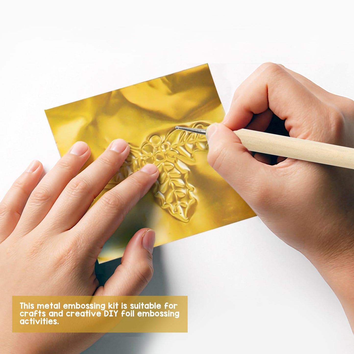 15PCS Gold Leaf Sheets Art Craft Kit, Gold & Silver Aluminum Sheets with Engraving Tools Copper Wire Pcsgem Stickers for Painting Gilding Crafting Decoration, 7.9 X 11.8 Inches (Gold)