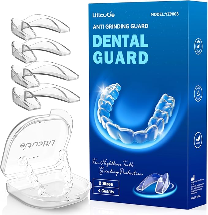 Mouth Guard for Grinding Teeth at Night,Teeth Grinding Mouth Guard for Sleep,Reusable Guards for Sleeping,4 Pack/2 Size,Clear