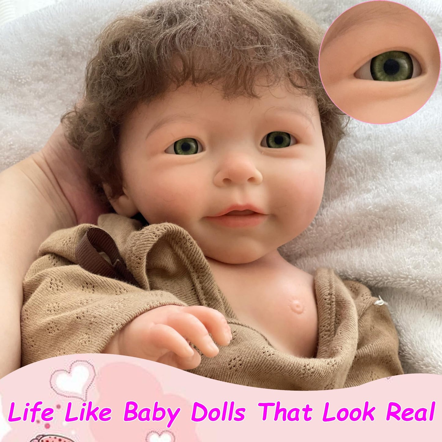 Aniiyy 18 Inch Full Body Silicone Baby Doll, Realistic Solid Silicone Reborn Dolls with Handrooted Hair,Poseable Real Life Newborn Baby