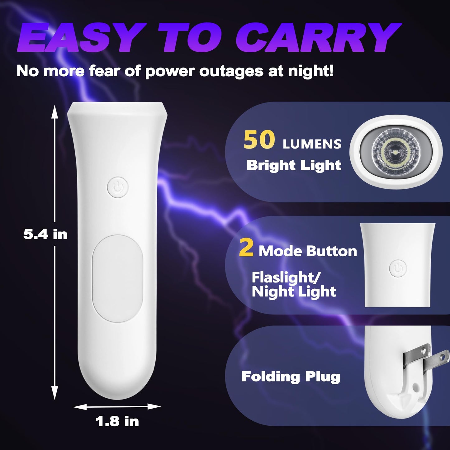 ROSSEX 4 in 1 Emergency Lights for Home Power Failure, 3 Pcs Rechargeable LED Flashlight Plug in Wall, Automatic Turn-On Power Outage Night Light Flashlight for Hurricane Preparedness Items