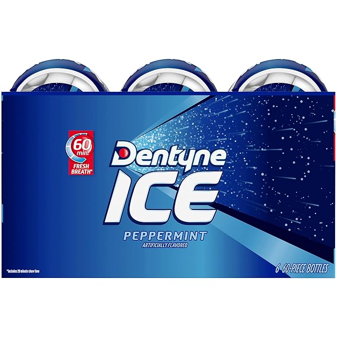 Dentyne Ice Peppermint Sugar-Free Chewing Gum, 6 Bottles of 60 Pieces (360 Total Pieces)