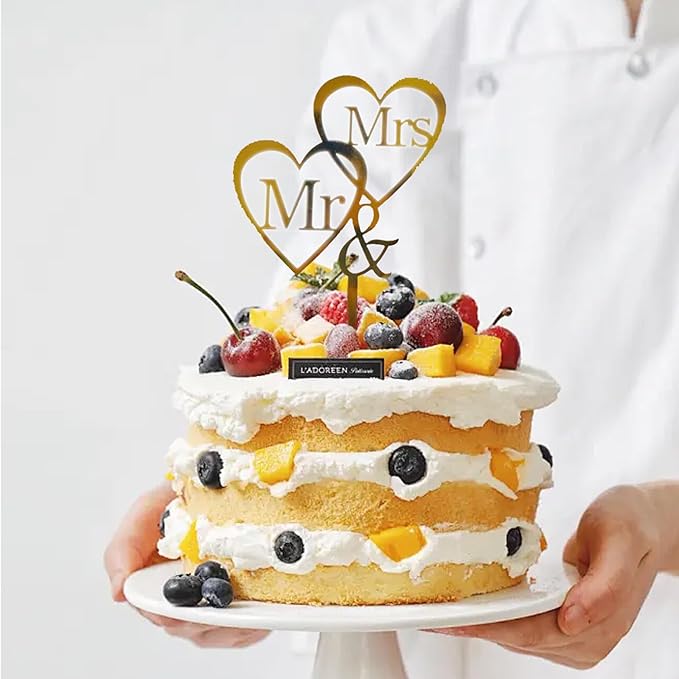 8 Pcs Mr and Mrs Cake Topper, Gold Acrylic Wedding Cake Toppers, Personalized Wedding Cake for Weddings, Engagement, Anniversary，Bridal Shower Cake Decoration