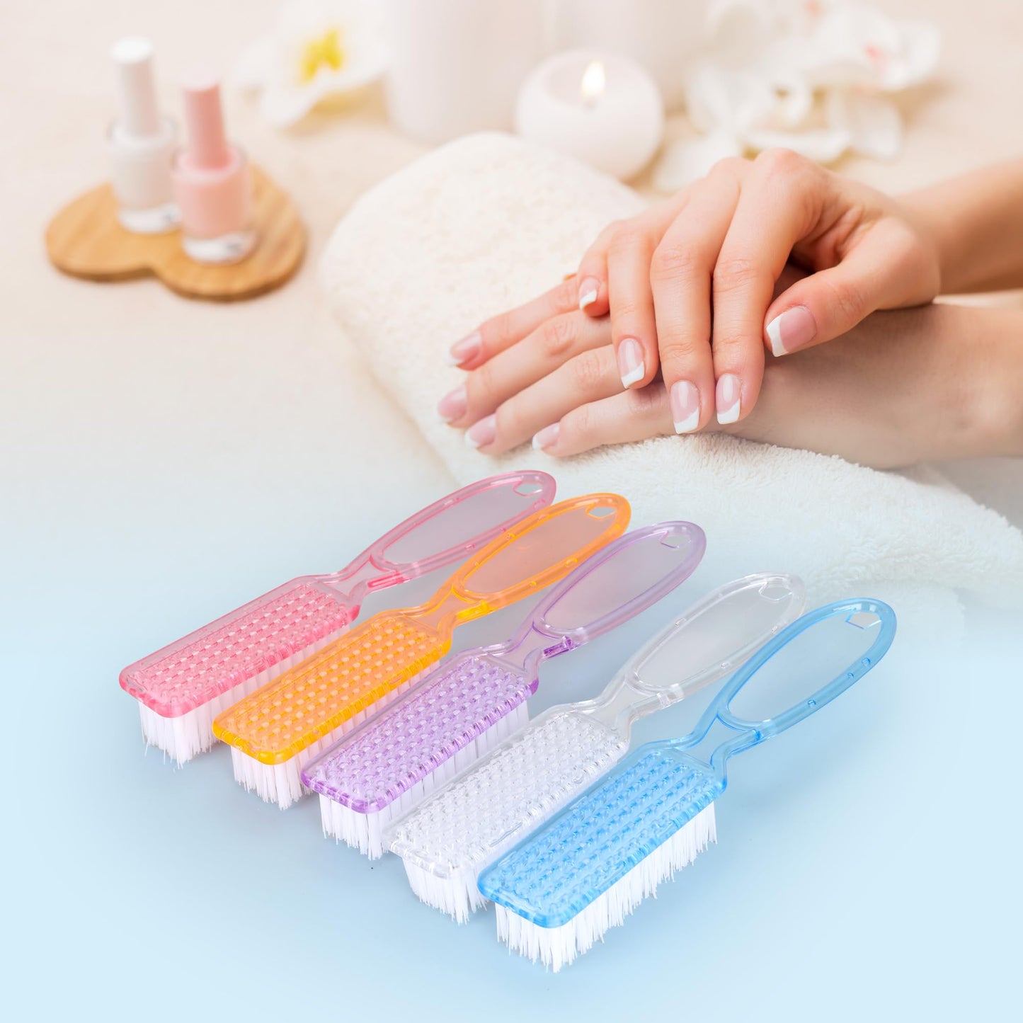 Axigundaone 50 Pcs Handle Grip Nail Brushes Bulk, Hand Fingernail Cleaning Manicure Brush, Multicolor Nail Scrub Brushes for Toes and Fingernail Cleaning (5 Colors)