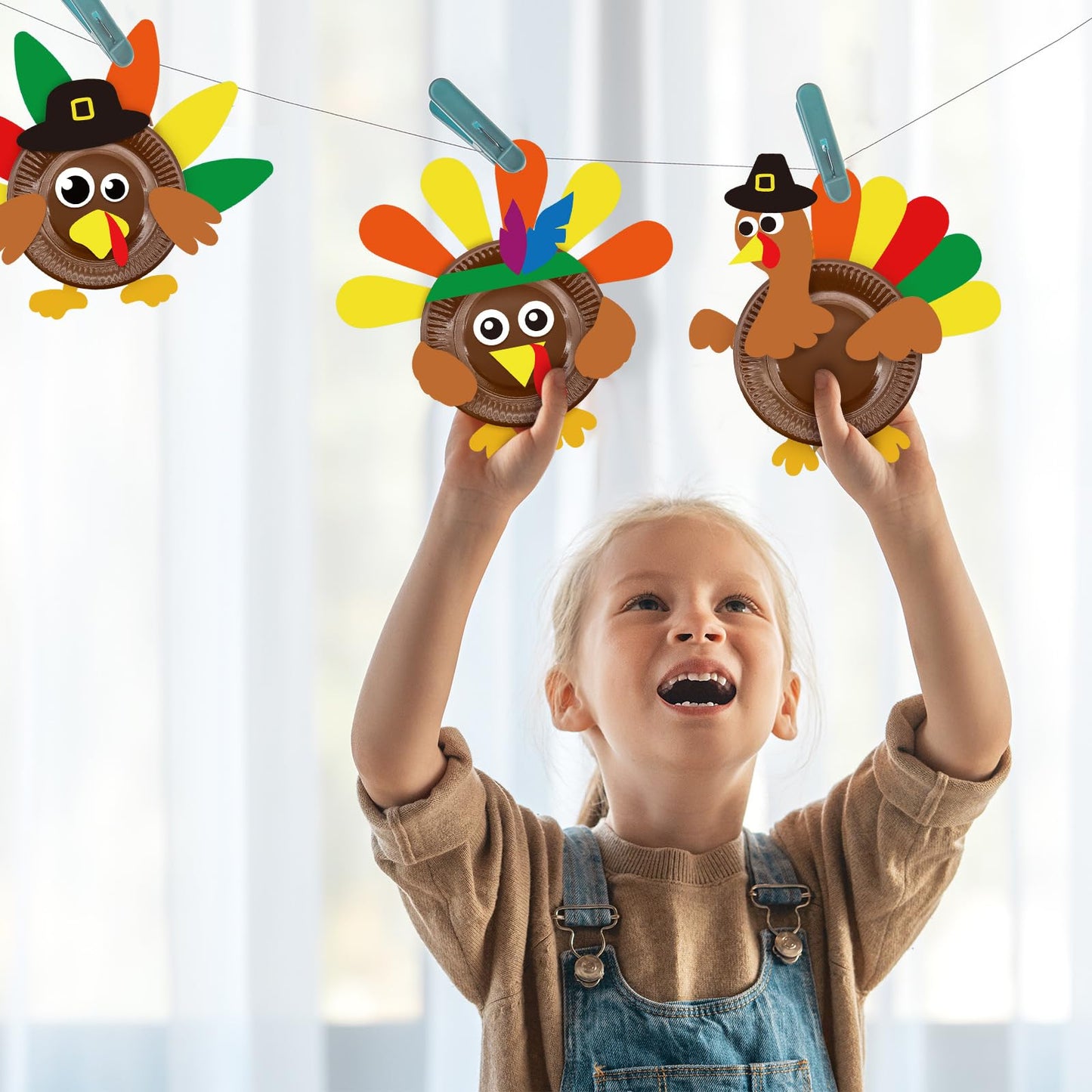 Cinrobiye 24 Sets Thanksgiving Turkey Craft Kits Fall Thanksgiving Ornaments Decorations Art Sets DIY Autumn Make a Turkey Crafts Stickers Arts and Crafts for Fall Party Classroom Activities (Cute)