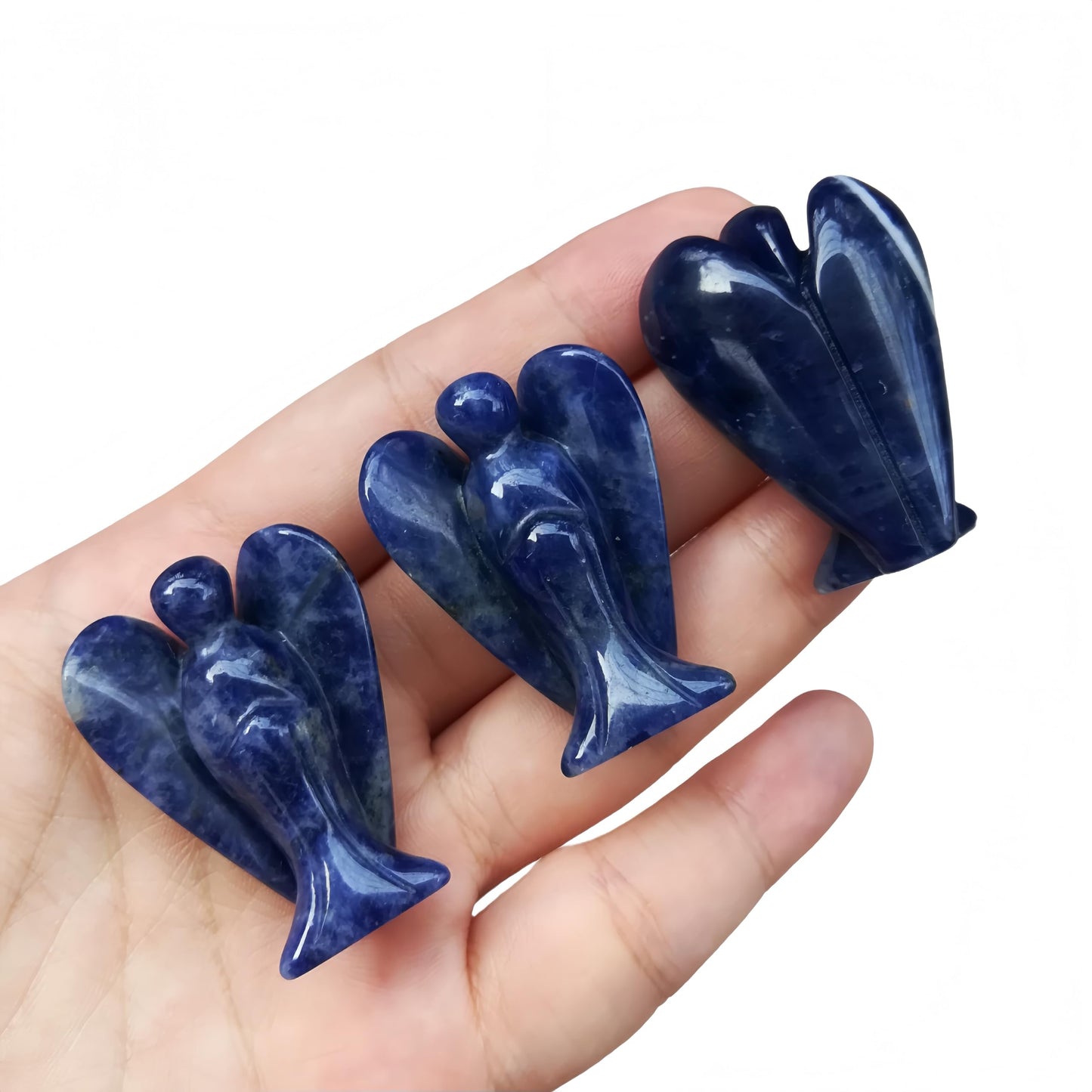 Afucats Natural Sodalite Healing Guardian Angel Indoor Decorative Stone,1.5 Inches Carving Pocket Palm Statue,Gift for Her Christmas Décor