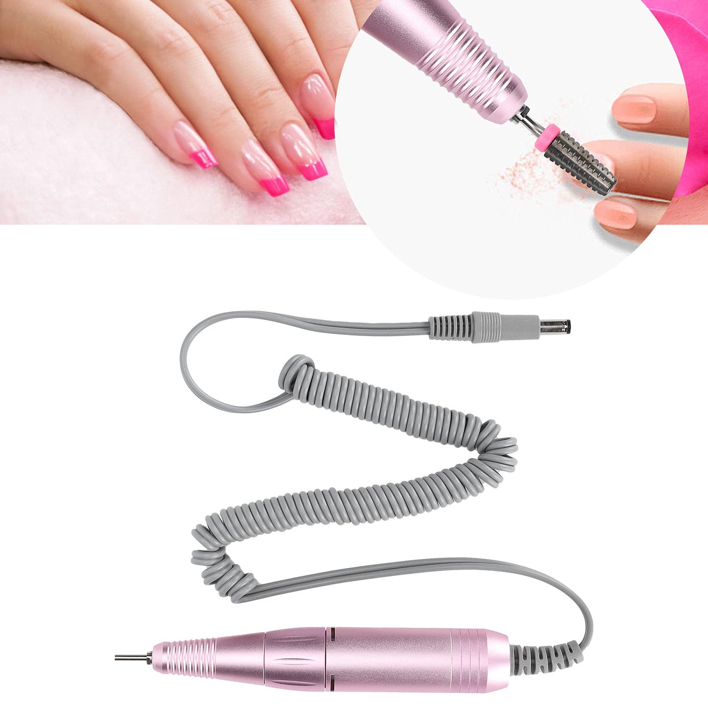 Replacement Handle for Electric Nail Drill Machine, 35000rpm Nail Drill Pen Replacement Handle Nail Polisher Grinder Handpiece Handle Electric Portable Nail Polishing Machine Replacement Handle(Pink)