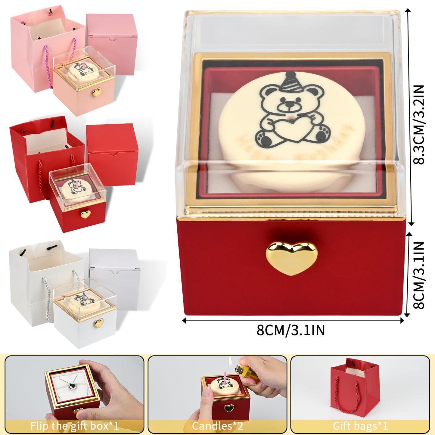 NUOGAO Rotating jewelry box, pop-up surprise gift box, romantic birthday surprise rotating necklace and ring box, Valentine's Day, birthday, anniversary, wedding gift (Red)