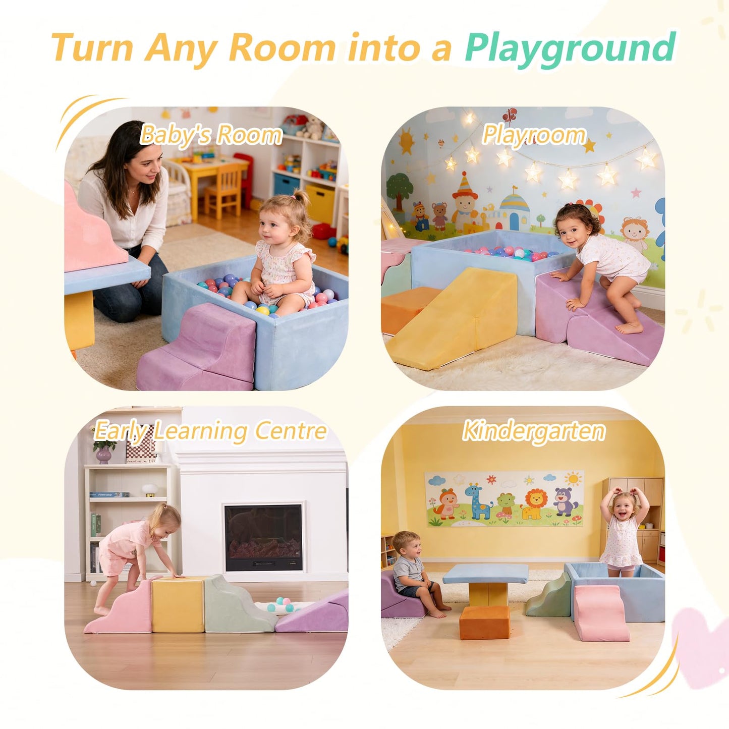 STAOLENE Climbing Toys for Toddlers, 7-Piece Foam Climbing Blocks with Ball Pit, Indoor Soft Play Set for Baby & Toddlers to Crawl, Climb, Motor Skills Development (Balls Not Included)