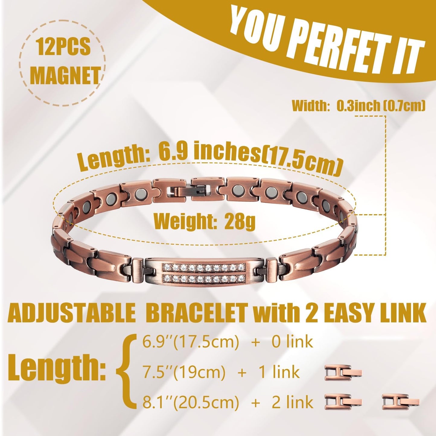 EnerCoppeX Copper Magnetic Bracelet for Women - Crystal Detox Jewelry with 3500 Gauss Magnet (B)