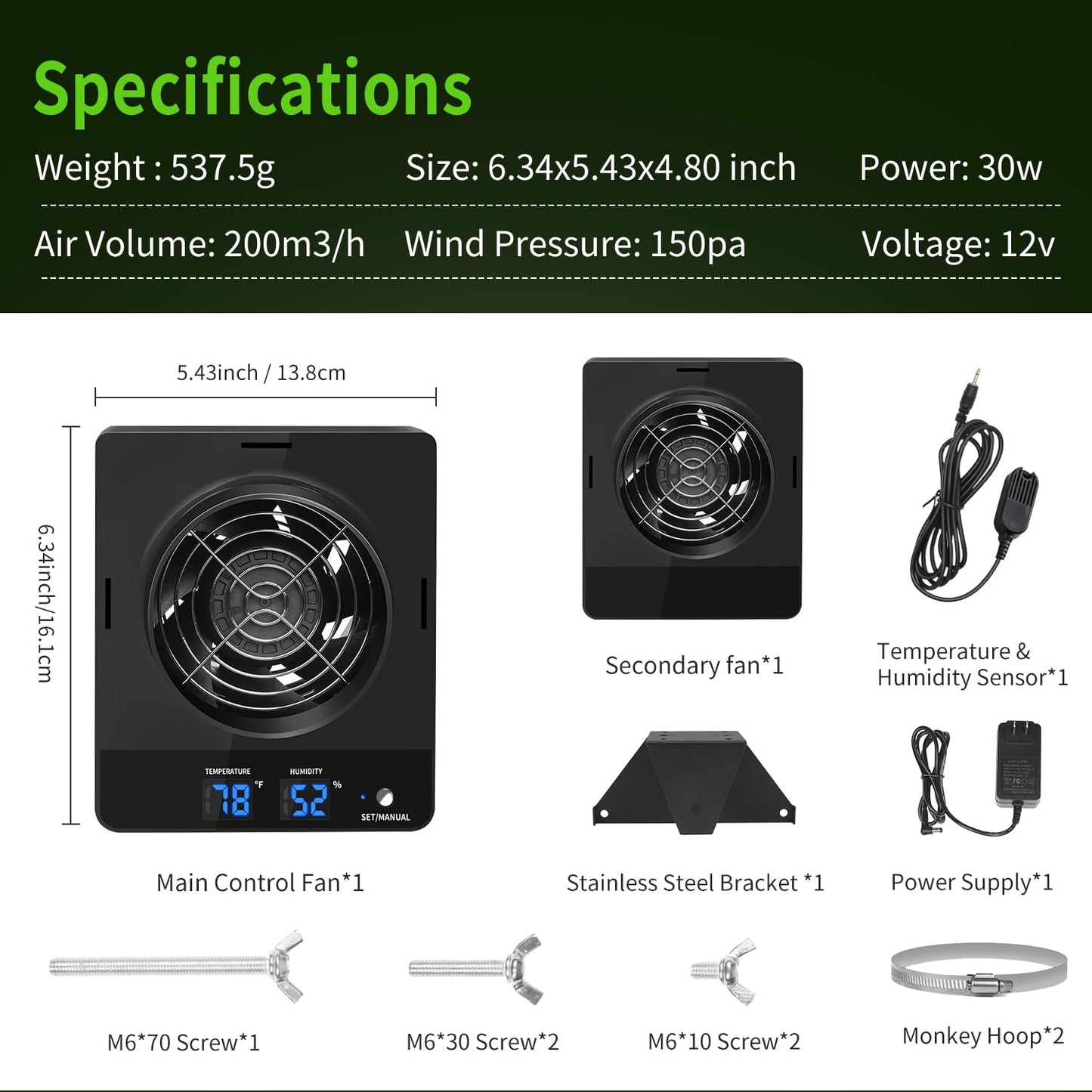DAOTAILI 4-Inch Grow Tent Inline Duct Fan, Smart Temperature & Humidity Control, Automatic Ventilation System, for Grow Tents, Mushroom Rooms, Greenhouses (2-Pack)