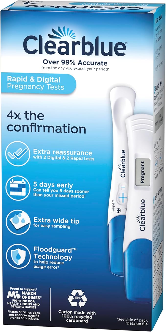 Clearblue Pregnancy Test Combo Pack, 4ct - Digital with Smart Countdown & Rapid Detection - Value Pack