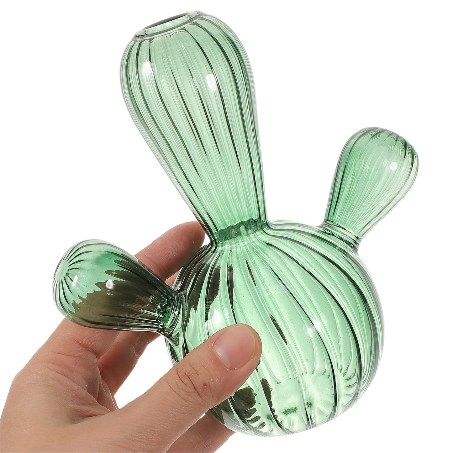 Cabilock Small Green Glass Cactus Vase Hydroponic Plant Pot Decorative Terrarium Flower Vase for Table Centerpiece Home Office Décor