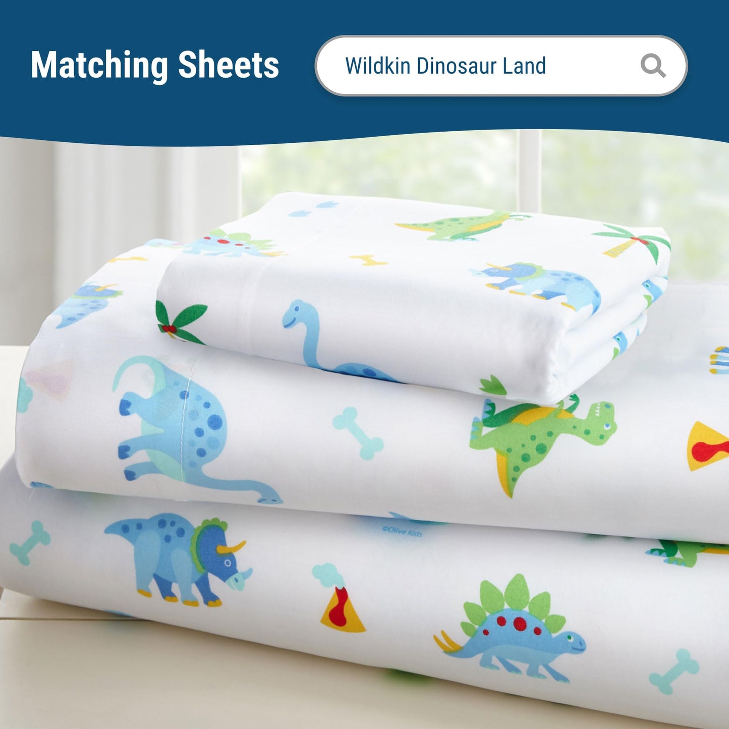 Wildkin Kids Cotton Toddler Comforter Set – Soft & Lightweight, Fits Standard Crib Mattress - Dinosaur Land