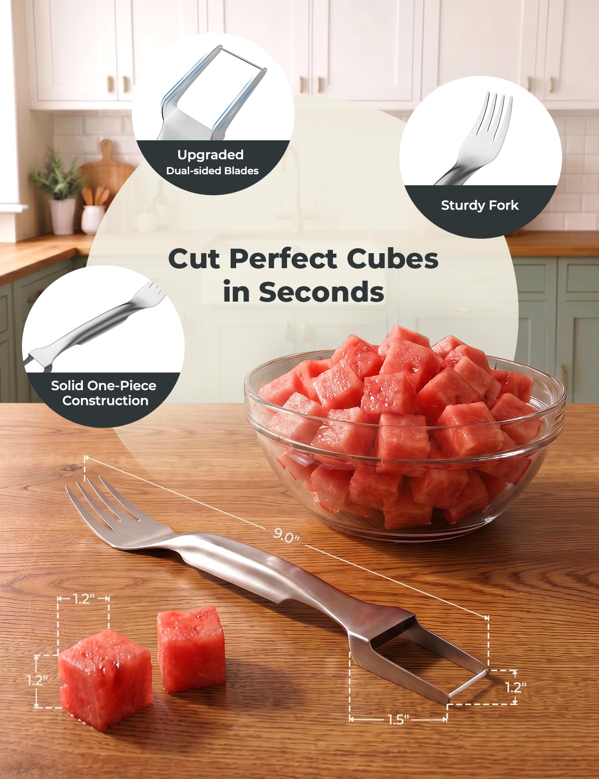 CripsTaste Watermelon Fork Cutter Slicer Tool, 2-in-1 Stainless Steel Fruit Cutter Melon Slicer Cutter Tool, Watermelon Cutting Tool for Home Party Camping Kitchen Gadget