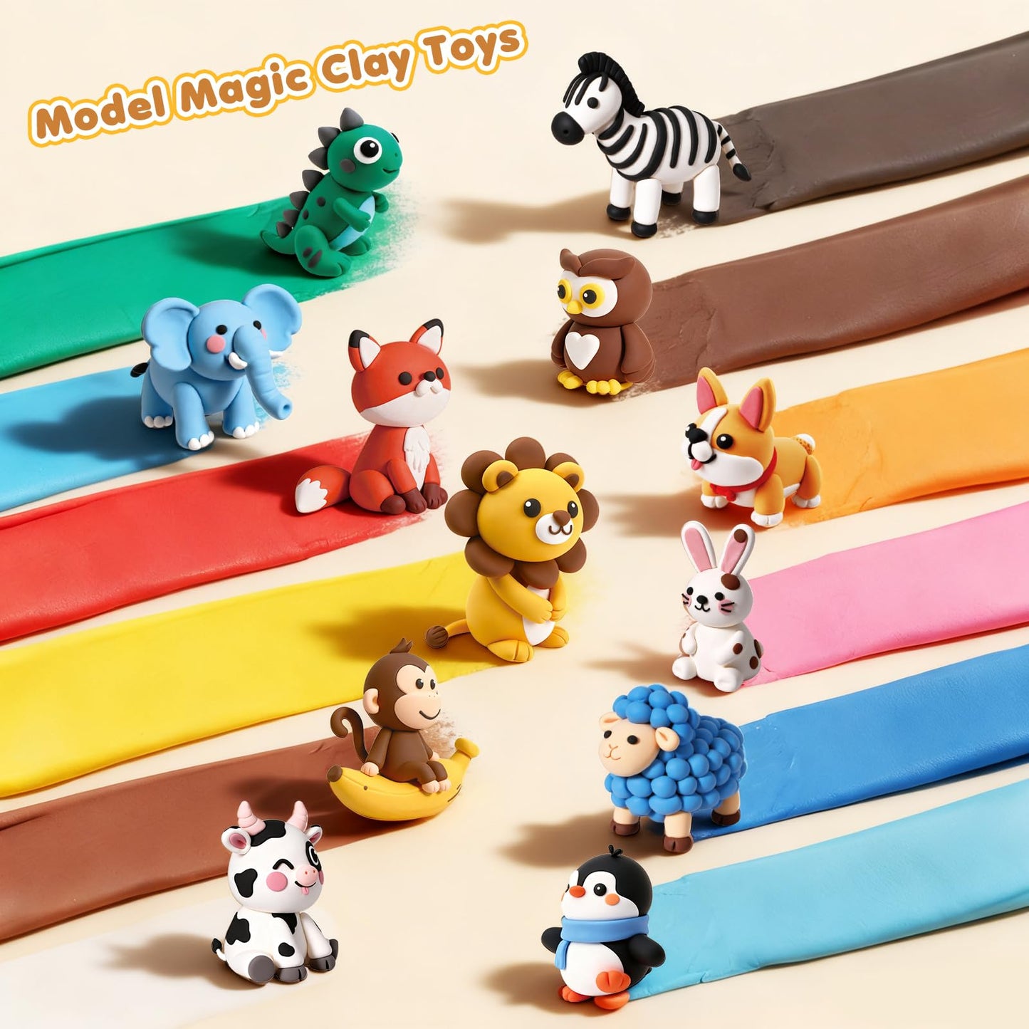 Air Dry Clay Kit for Kids, 12 Animal Crafts Modeling Clay Model Magic, Clay Kits with Sculpting Tools & Tutorials, Safe & Non-Stick DIY Art Crafts, Toys Gift for Ages 3-12 Boys & Girls