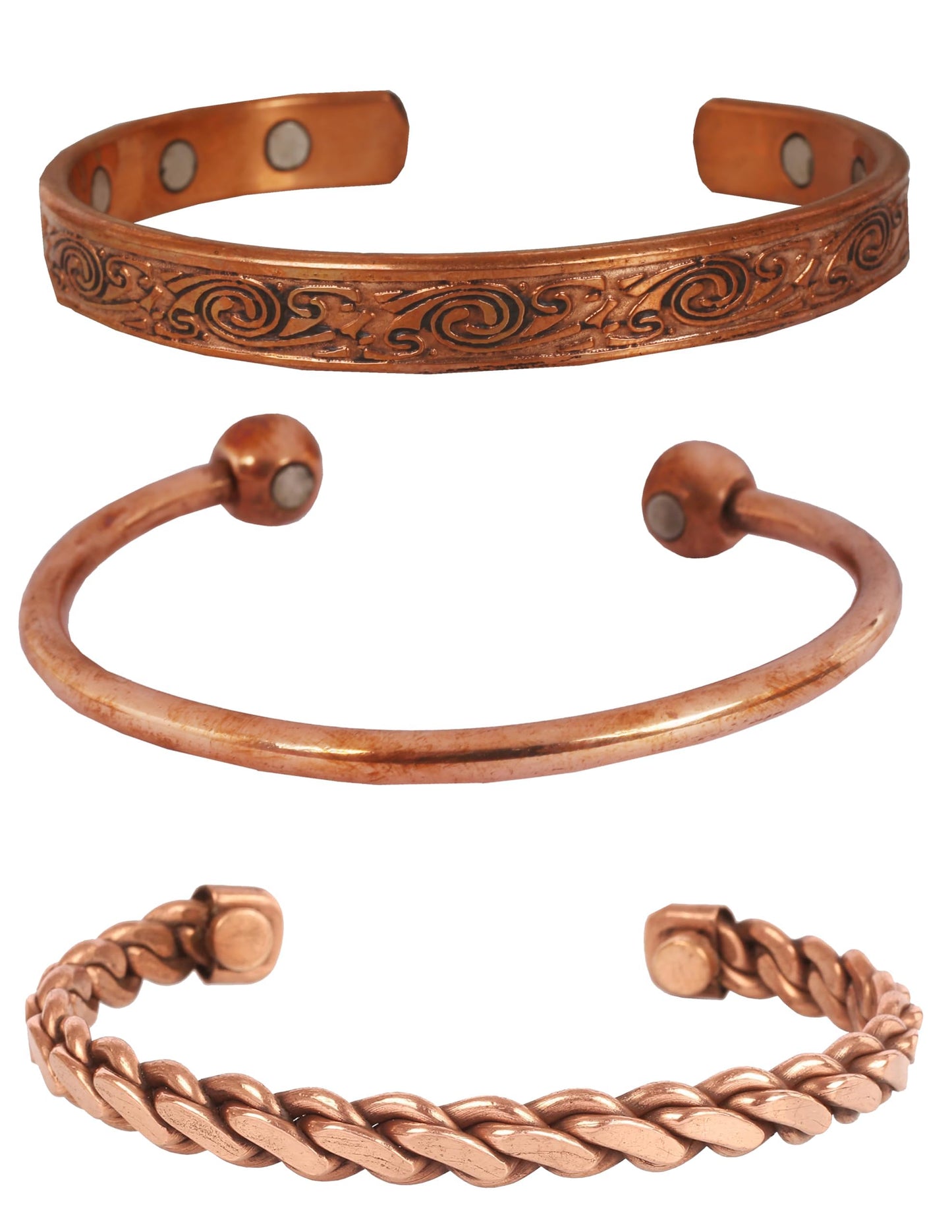 Touchstone copper bracelets | gift for men women |adjustable 100% pure solid real magnetic jewelry | handmade bracelet set combo | rope braided tibetan bangles. Set of 3 different designs