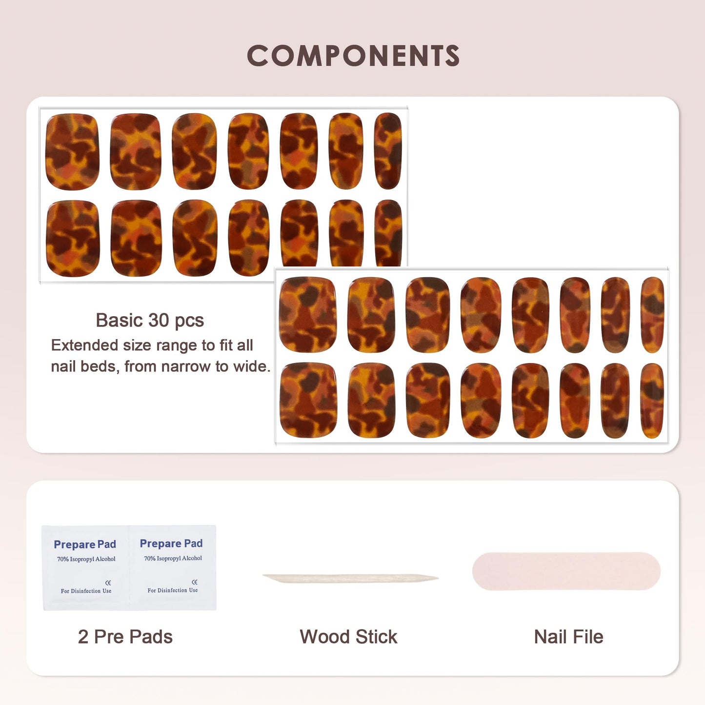 KHARITA Semi Cured Gel Nail Strips – Real Gel Nail Polish UV Wraps for Brittle Nails | Waterproof Long Lasting Easy Peel-Off Removal | Hema-Free | Dark Brown Pattern Salon Kit with File & Stick