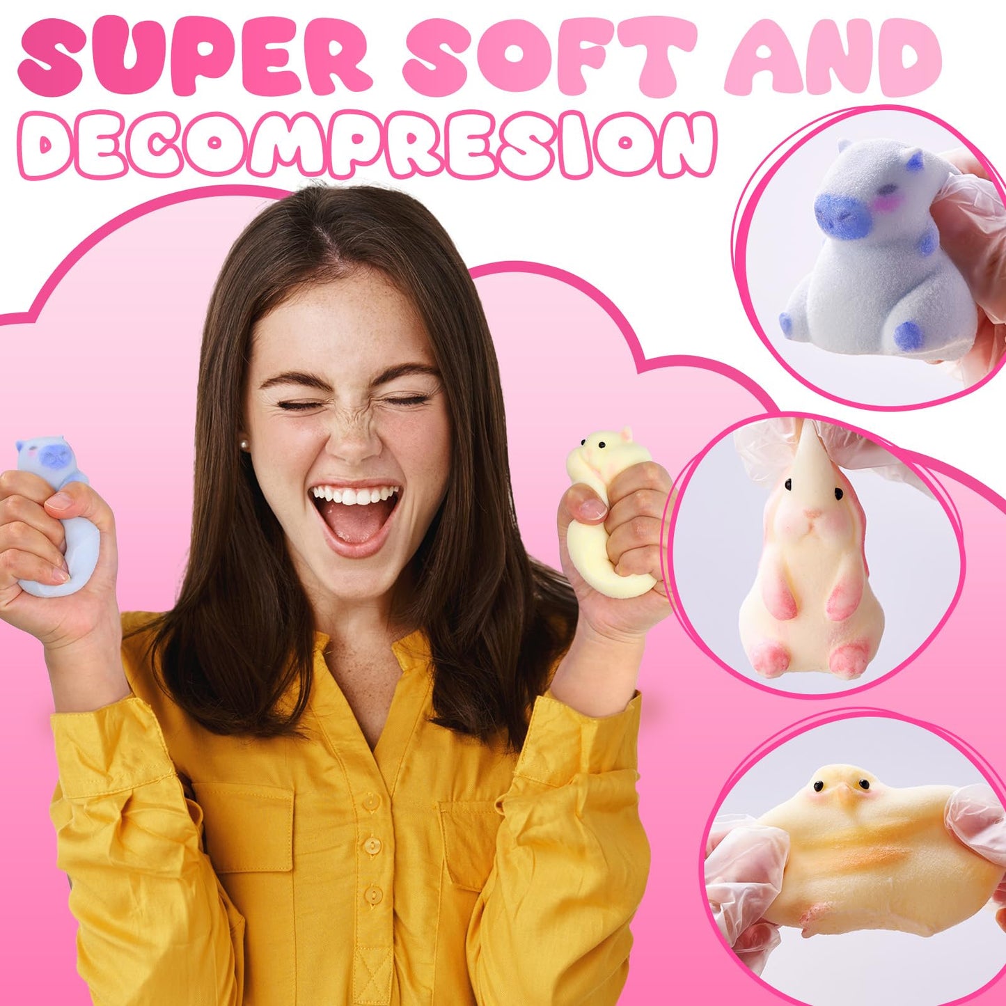 LET'S RESIN Flex Rubber for Taba Squishy Kit, All-in-one Beginner Kit for Squishy Maker, with 16oz Silicone Gel, Hamster/Capybara/Rabbit/Chick Silicone Molds, Color Paste, Flocking Powder, Ideal Gifts