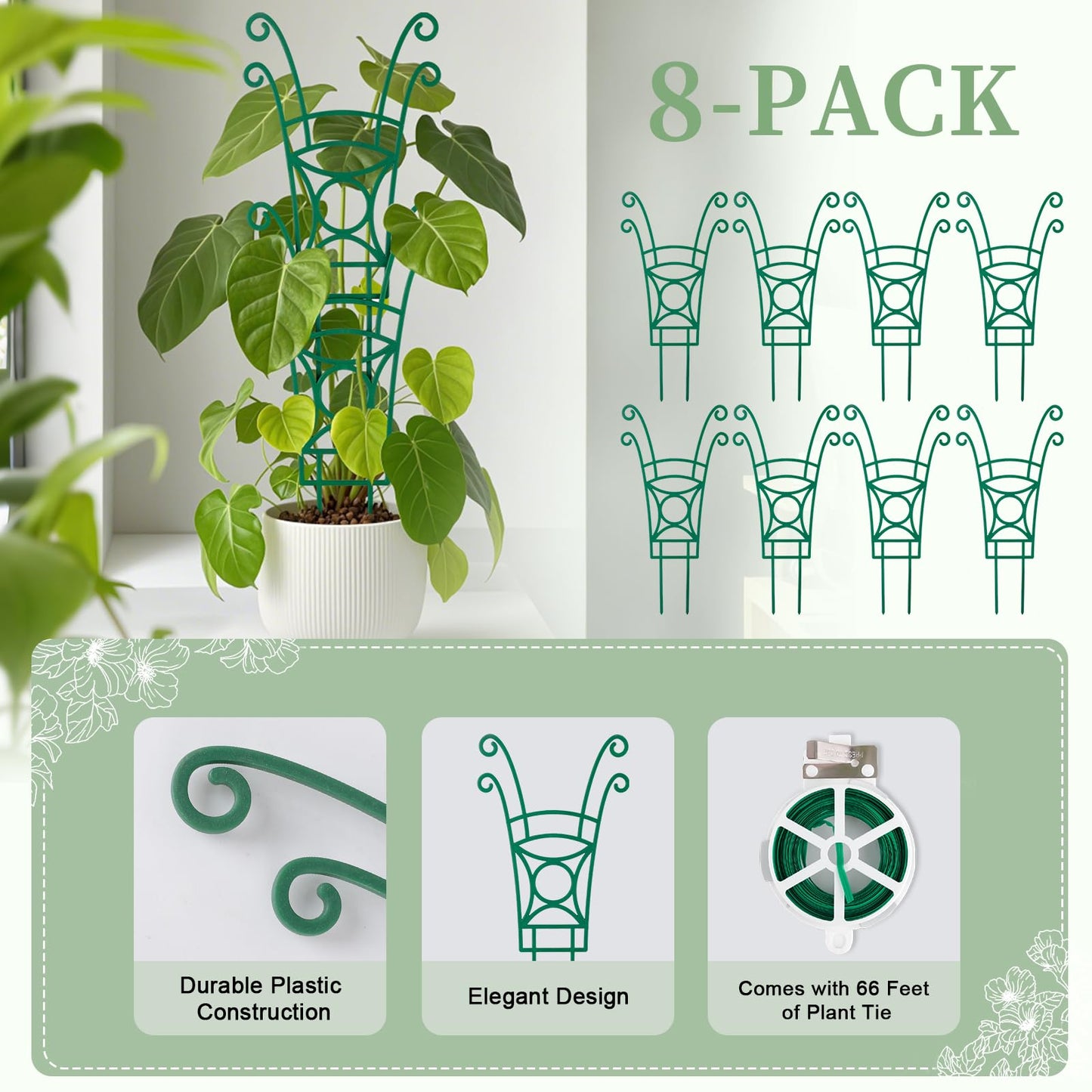 8 Pack Trellis for Potted Plants, Stackable Indoor Plant Trellis for Climbing Plants, Garden Trellis Outdoor for Flower Vine Lvy Hoya Houseplants Plant Support
