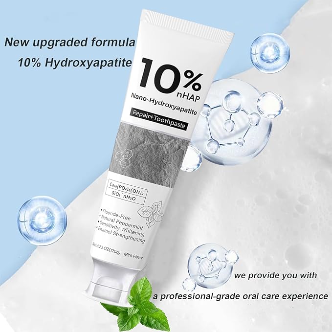 Nano-Hydroxyapatite Toothpaste, New Upgraded Formula, Strengthens Enamel,Fluoride-Free Toothpaste ，Gentle on Sensitive Teeth 4.23oz 2pc